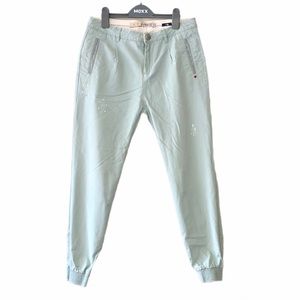 ZARA Premium Denim Wash Sage Green Joggers Ankle Cuffs Size 2 Fit Larger Chino
